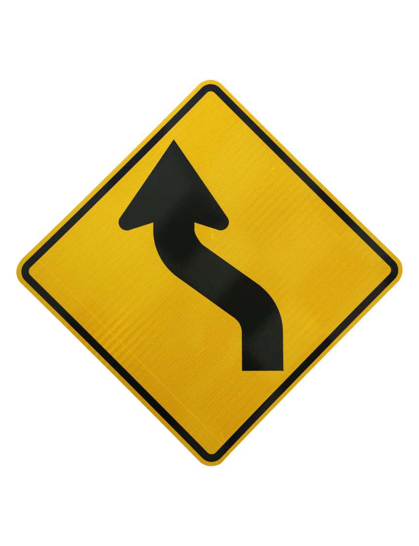 Reverse Curve Left Symbol Signs (W1-4L) | RS-ALU-W1-4LY-HI