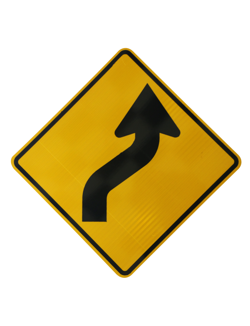 Reverse Curve Right Symbol Signs (W1-4R) | RS-ALU-W1-4RY-HI