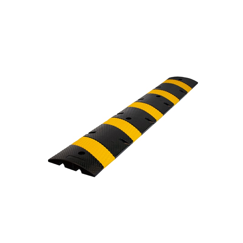 6 Foot Yellow And Black Rubber Speed Bump, Asphalt