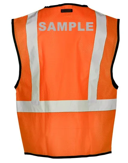 Orange, Class 2, One (1) Pocket, Zipper, Mesh Vest, Adj Small-Medium w/Custom Reflective Lettering