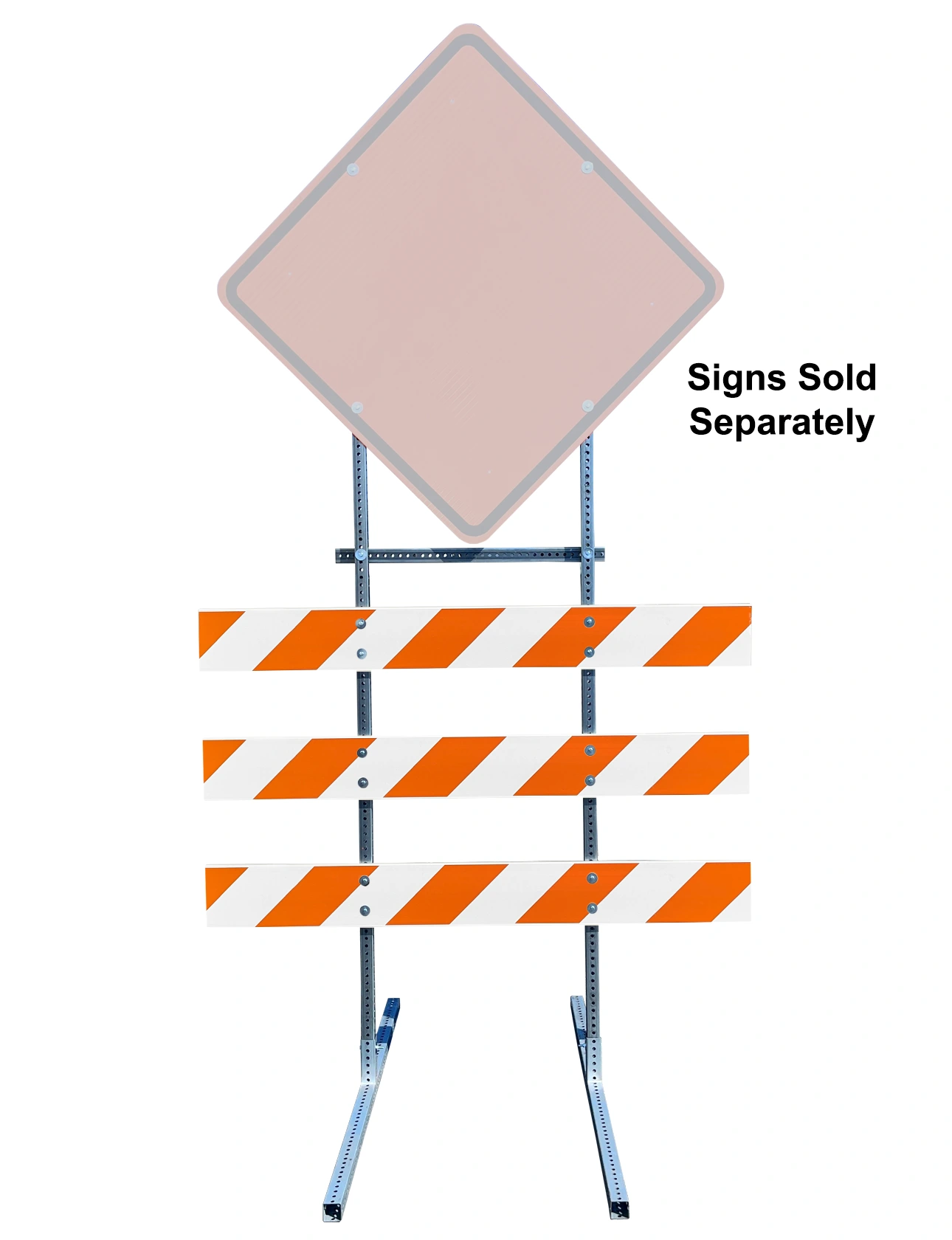 10\u0027 Tall, Type 3 Barricade Style Sign Holder with Three (3) 6\u0027 Double Sided Reflective Rails