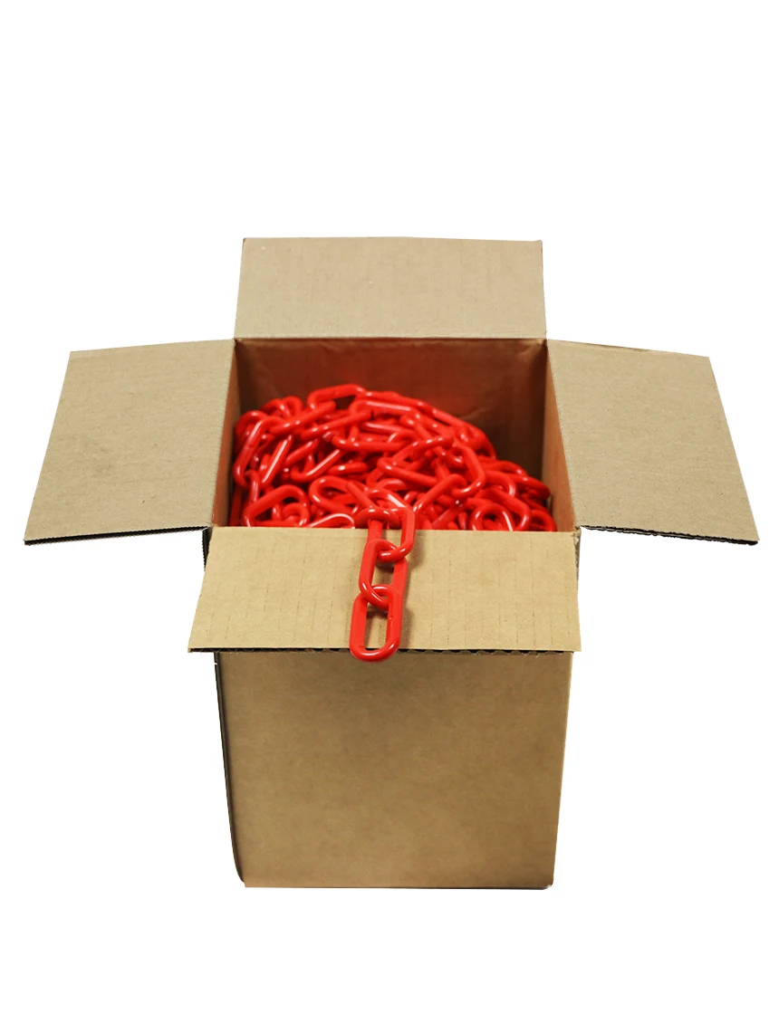100\u0027 Box of Red 2\" Link, Standard Plastic Chain