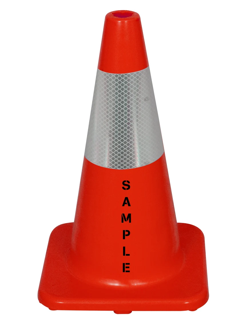 Orange Economy 18\" Cone w/ 6\" Reflective Collar \u0026 Custom Lettering