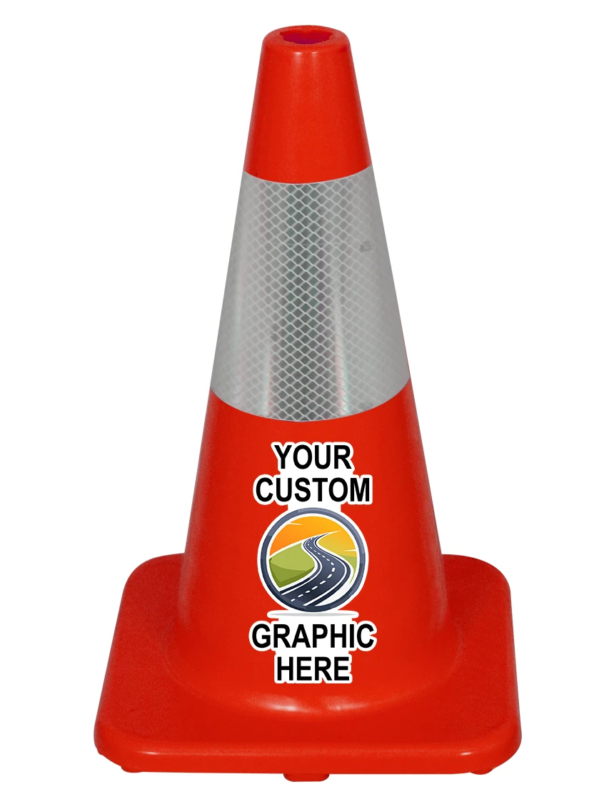 Orange 18\" Economy Cone w/ 6\" Reflective Collar w/ Full Color Graphic on Both Sides