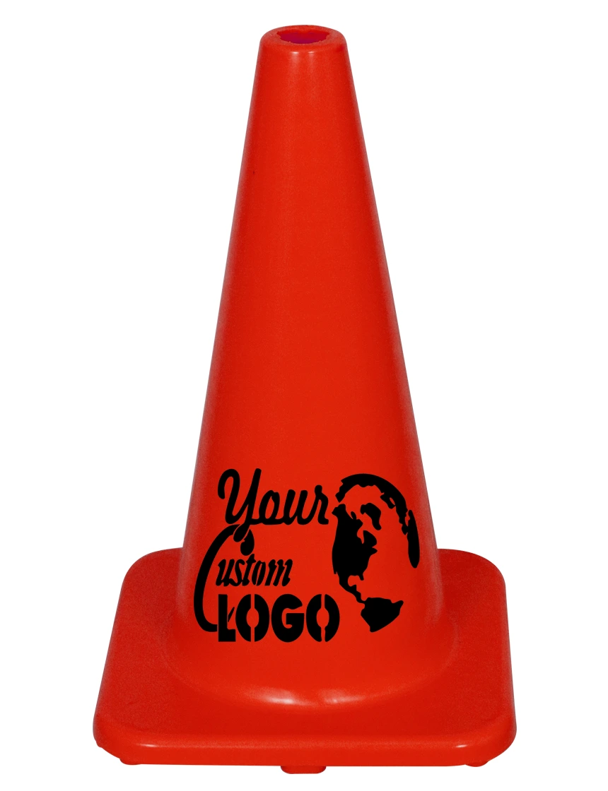 Solid Orange 18\" Economy Traffic Cone w/ Single Color Graphic on Both Sides