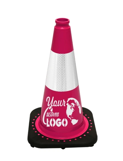 Pink 18 inch JBC Black Base Traffic Cone with 6\" Reflective Collar with Single Color Graphic
