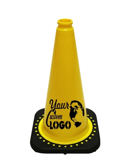 Yellow 18 inch JBC Black Base Traffic Cone with Full Color Graphic
