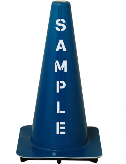 Blue 18\" Traffic Cone with Double Sided Custom Lettering