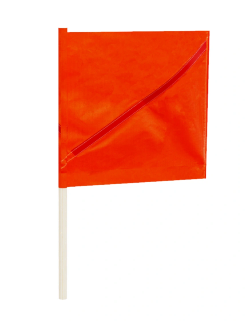 20\" x 20\" Orange Flag, with Stiffener (to keep it open), with 36\" Wooden Dowel Handle