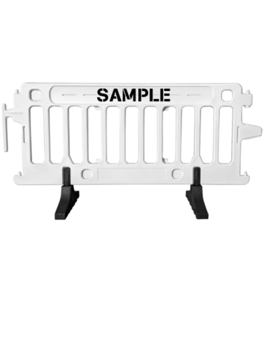 6\u0027 Long X 39 1/2\" Tall, Plasticade Crowdcade Crowd Control System, White w/ Double Sided (2X) Custom Lettering