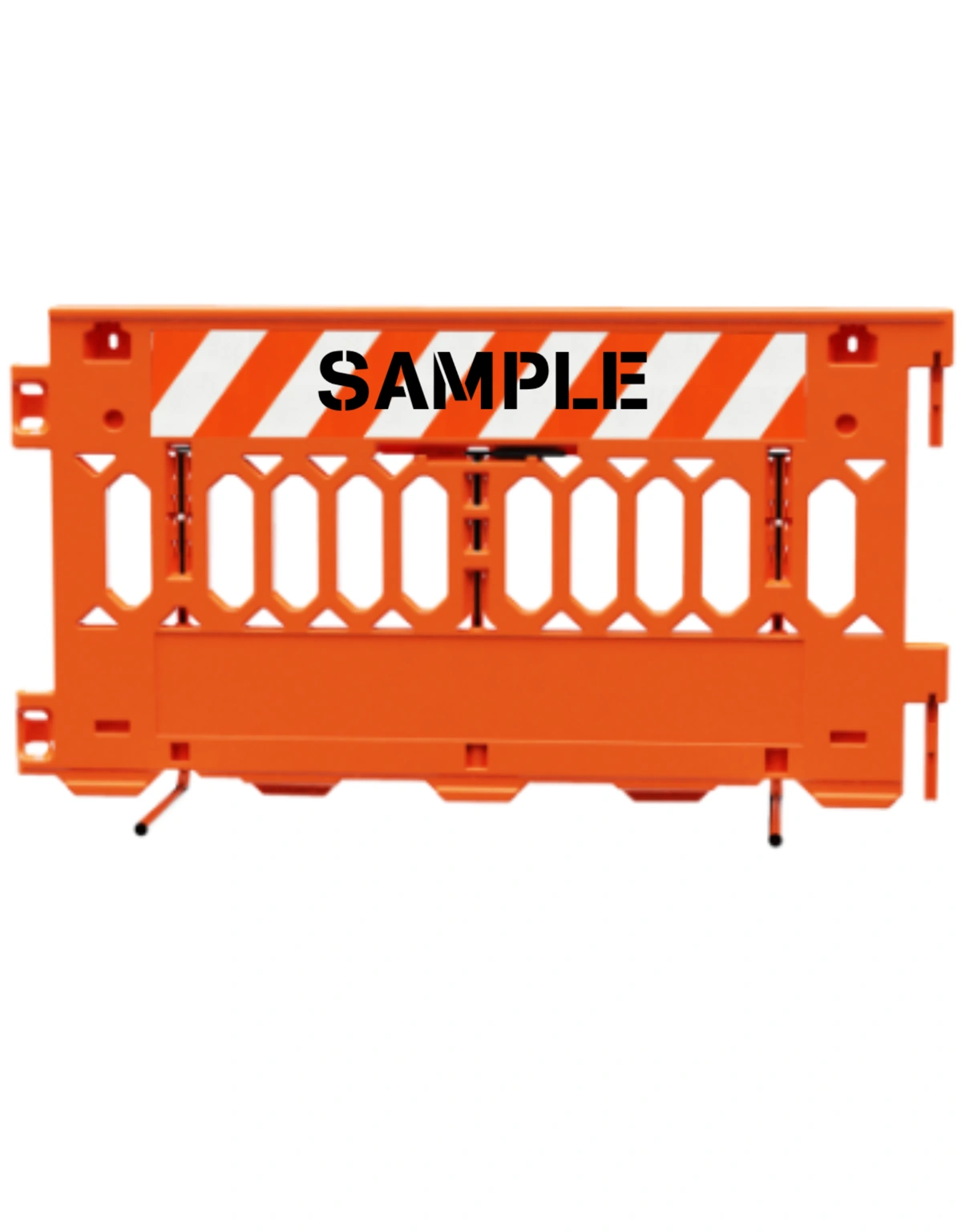 72 inch long ada pathcade barricades orange one piece of eg sheeting on one side  custom lettering on one side