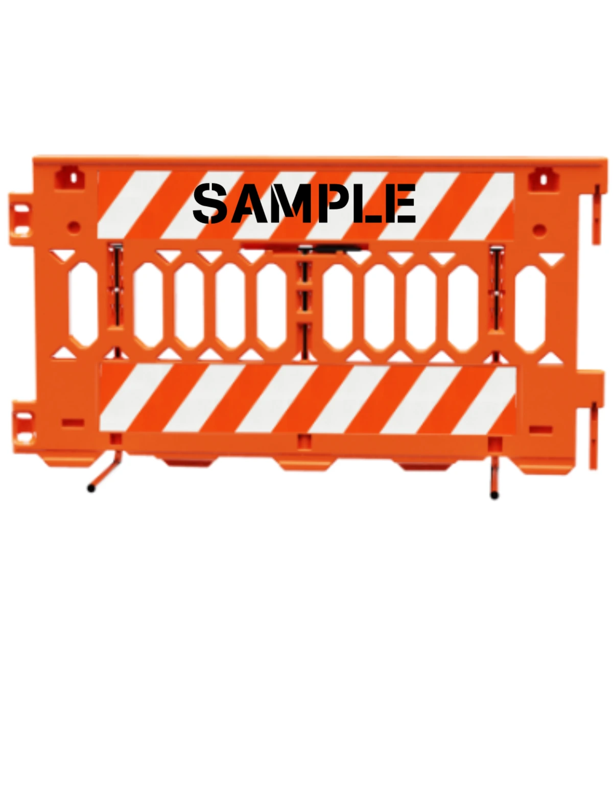 72 inch long ada pathcade barricades orange two pieces of eg sheeting on one side  custom lettering on both sides
