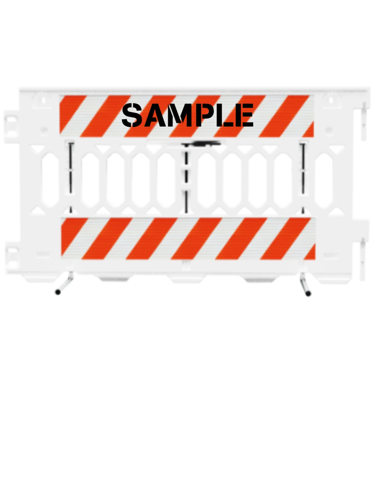 72 inch long ada pathcade barricades white two pieces of eg sheeting on both sides  custom lettering on both sides