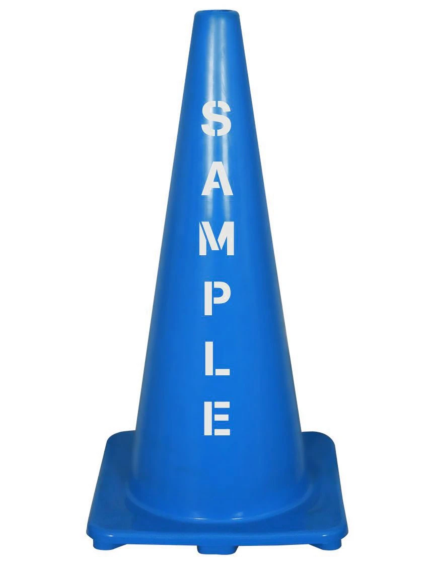 Solid Blue, 28\", 5 lbs, Economy Cone with Double Sided Custom Lettering