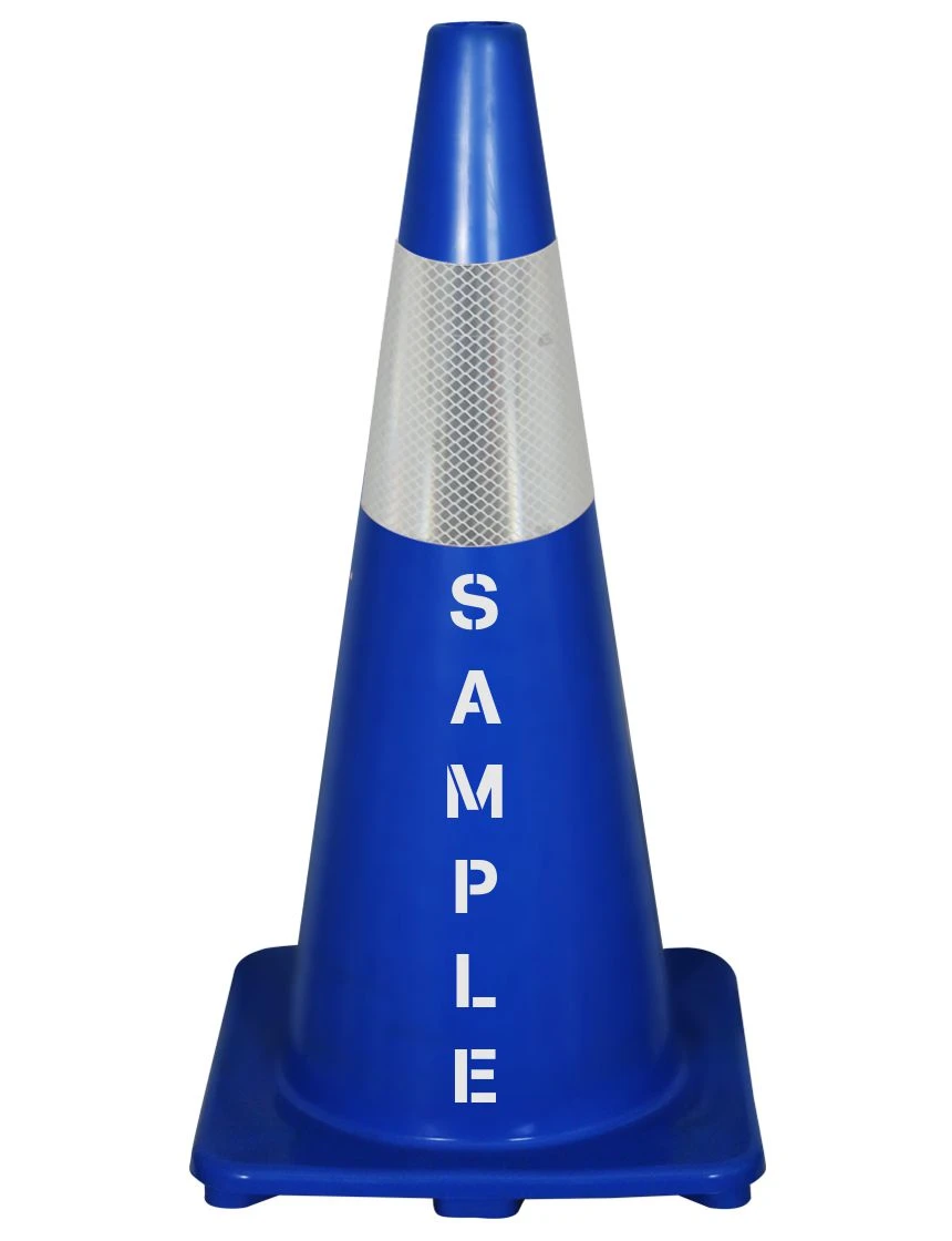 Solid Blue, 28\", 5 lbs, Economy Cone with 6\" Reflective Collar and Custom Lettering
