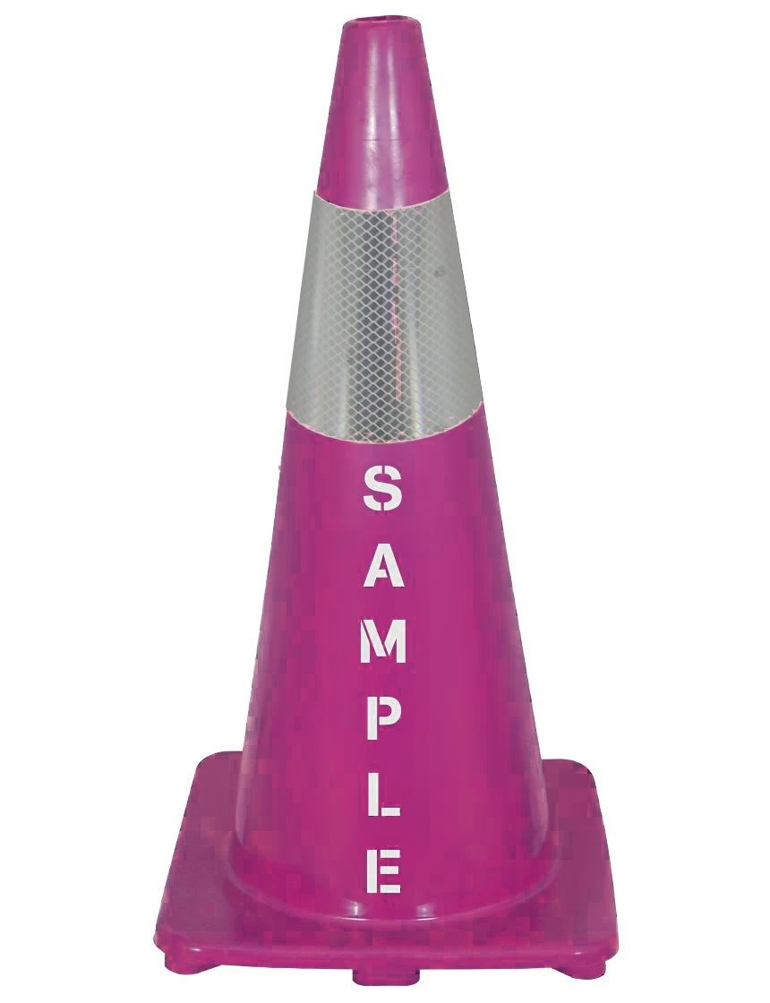 Solid Purple 28\", 5 lbs, Economy Cone with 6\" Reflective Collar and Double Sided Custom Lettering