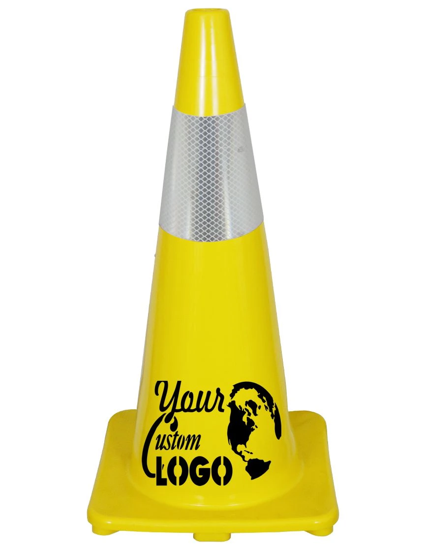 Solid Yellow 28\", 5 lbs, Economy Cone with 6\" Reflective Collar with Single Color Graphic
