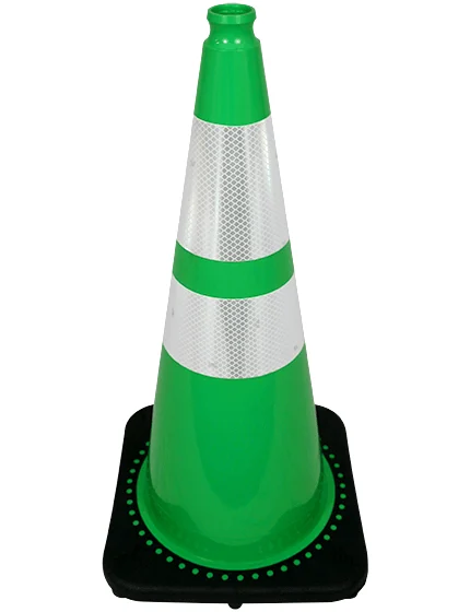28 inch Green Traffic Cone w/6\" \u0026 4\" Reflective Collars with Single Color Graphic