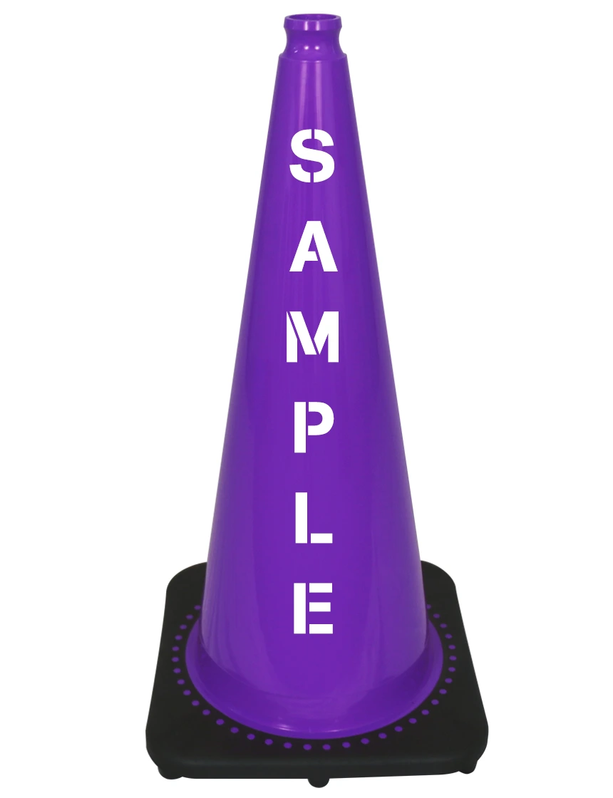 Purple 28\" 7 lbs JBC Black Base Traffic Cone w/ Custom Lettering