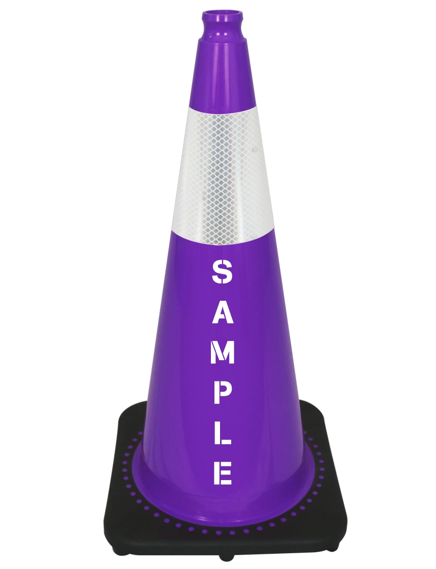 Purple 28\" 7 lbs JBC Black Base Traffic Cone Single 6\" Reflective Collar \u0026 Double Sided Lettering
