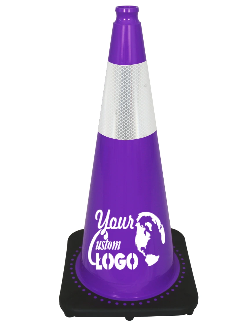 Purple 28\" 7 lbs JBC Black Base Traffic Cone w/ 6\" Reflective Collar w/ Single Color Graphic