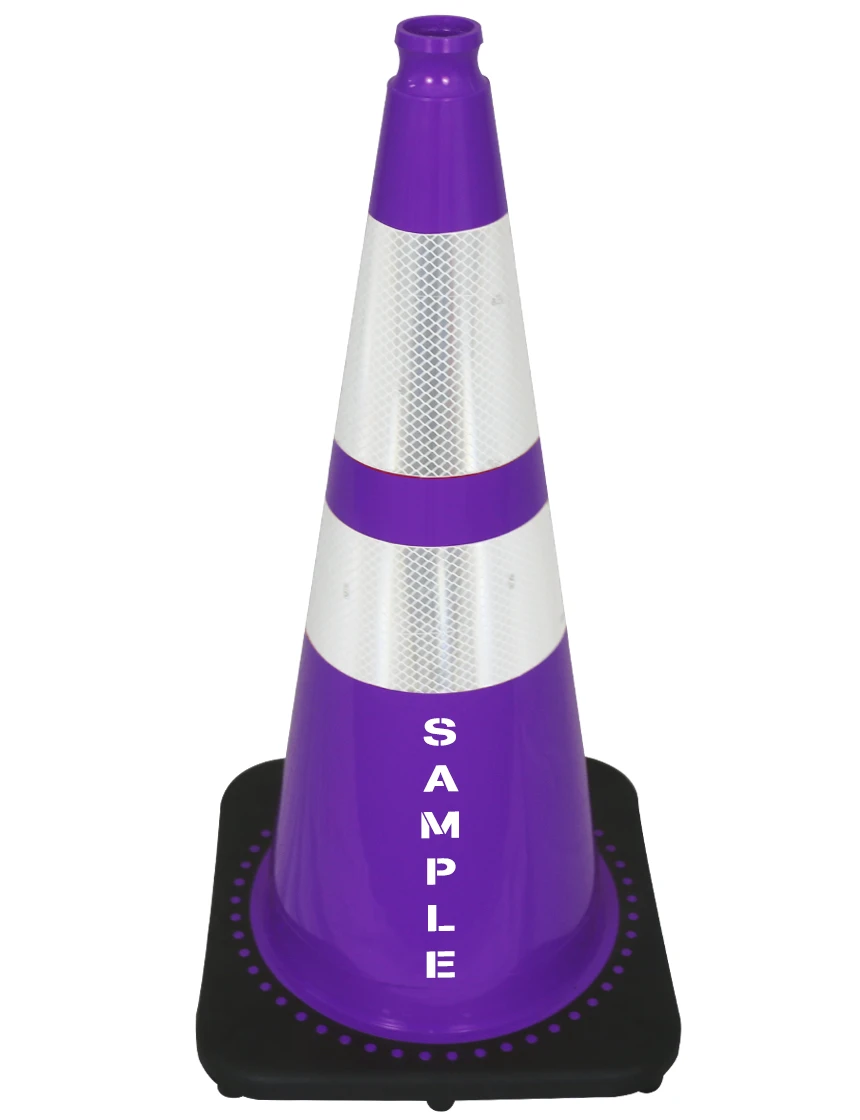 Purple 28\" 7 lbs JBC Black Base Traffic Cone 6\" \u0026 4\" Reflective Collars \u0026 Double Sided Lettering