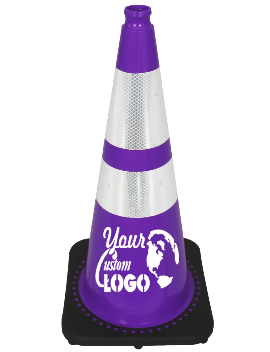 Purple 28\" Traffic Cone w/ 6\" \u0026 4\" Reflective Collars w/ Single Color Graphic