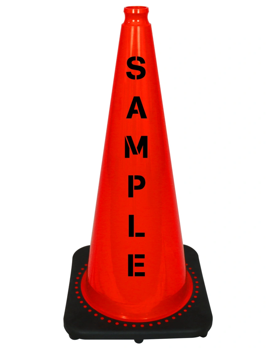Orange 28 inch 7 lbs JBC Black Base Traffic Cone with Custom Lettering