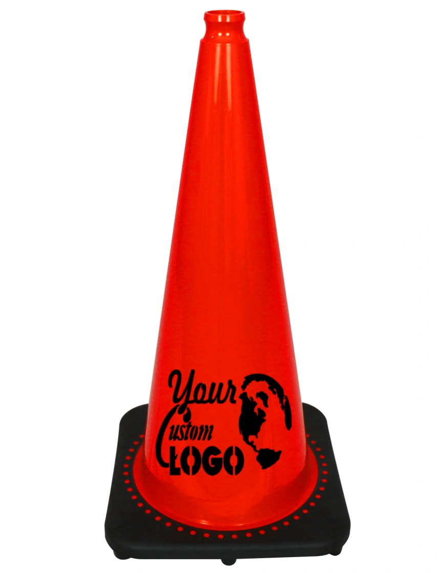 Orange 28 inch 10 lbs JBC Black Base Traffic Cone with Single Color Graphic