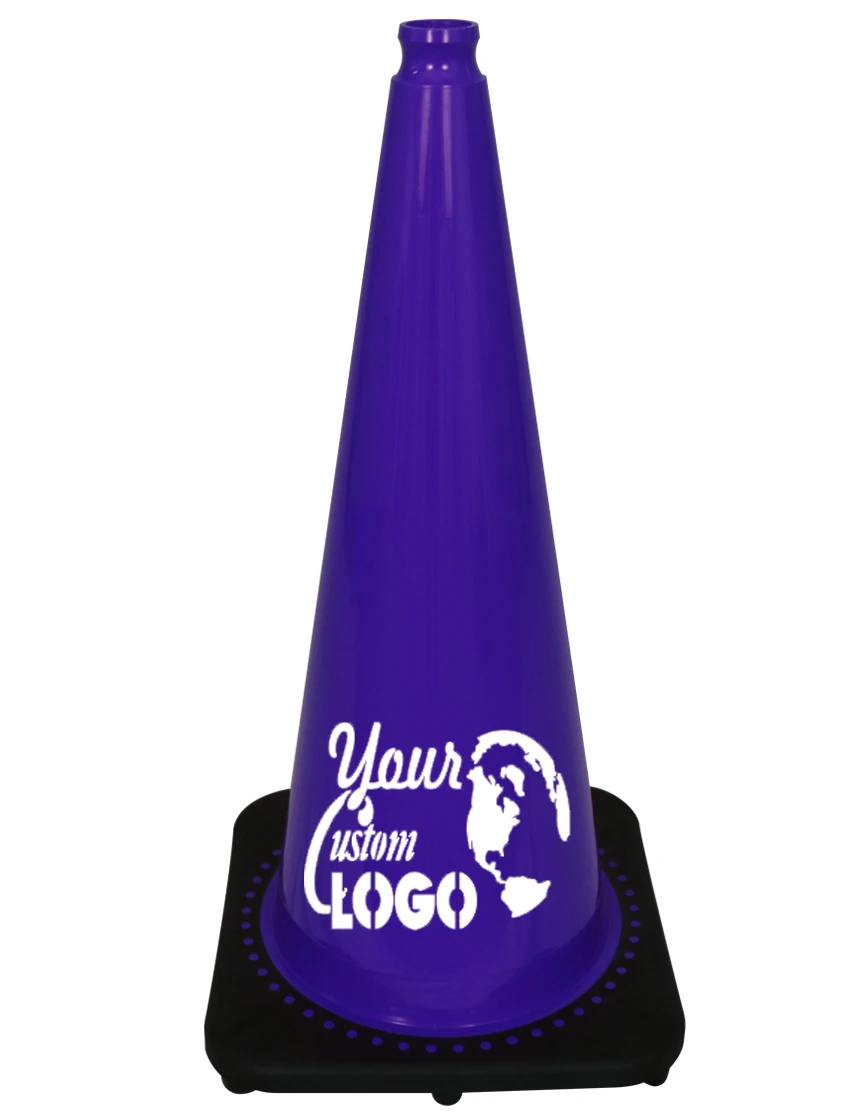 Purple 28\" 7 lbs JBC Black Base Traffic Cone w/ Single Color Graphic