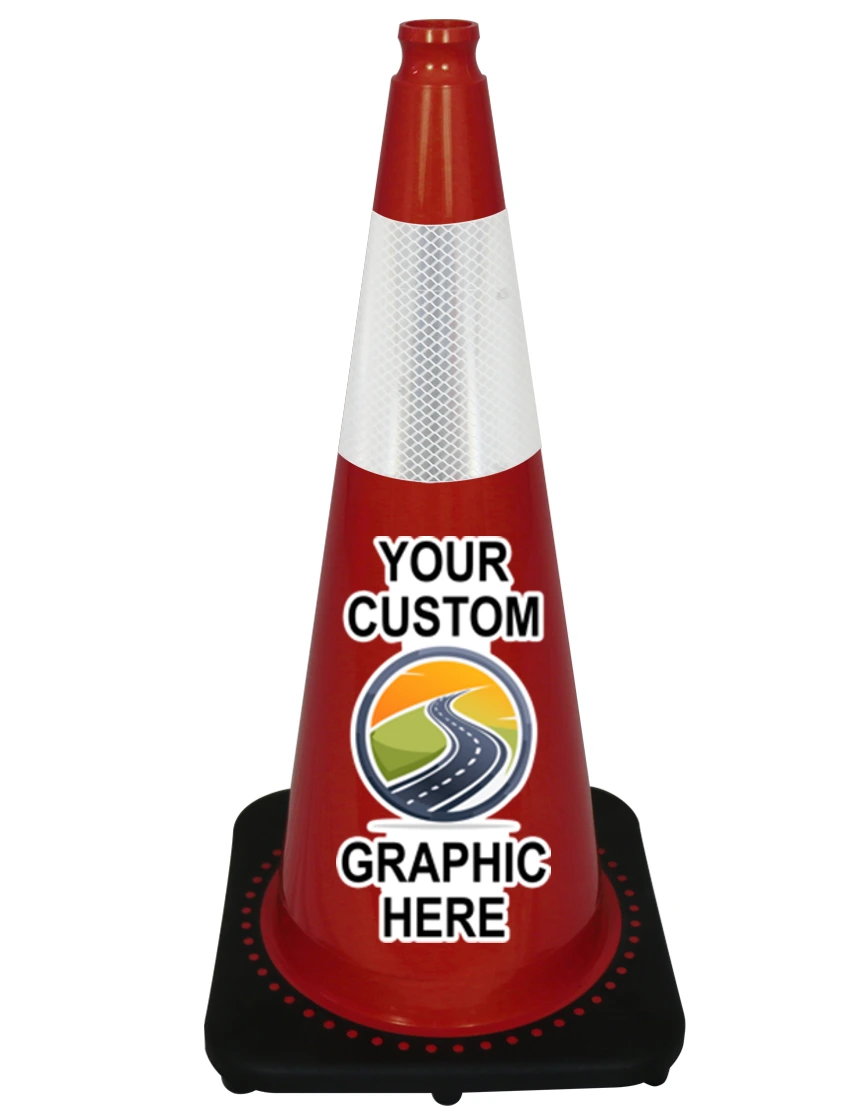 Red 28 inch JBC Traffic Cone w/One 6\" Reflective Collar with Full Color Graphic
