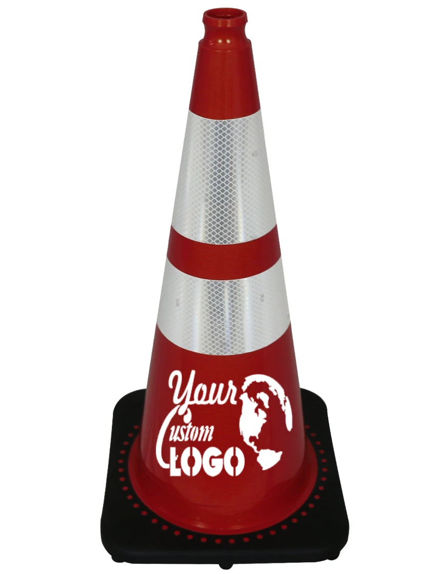 Red 28 inch JBC Traffic Cone with 6\" \u0026 4\" Reflective Collars with Single Color Graphic