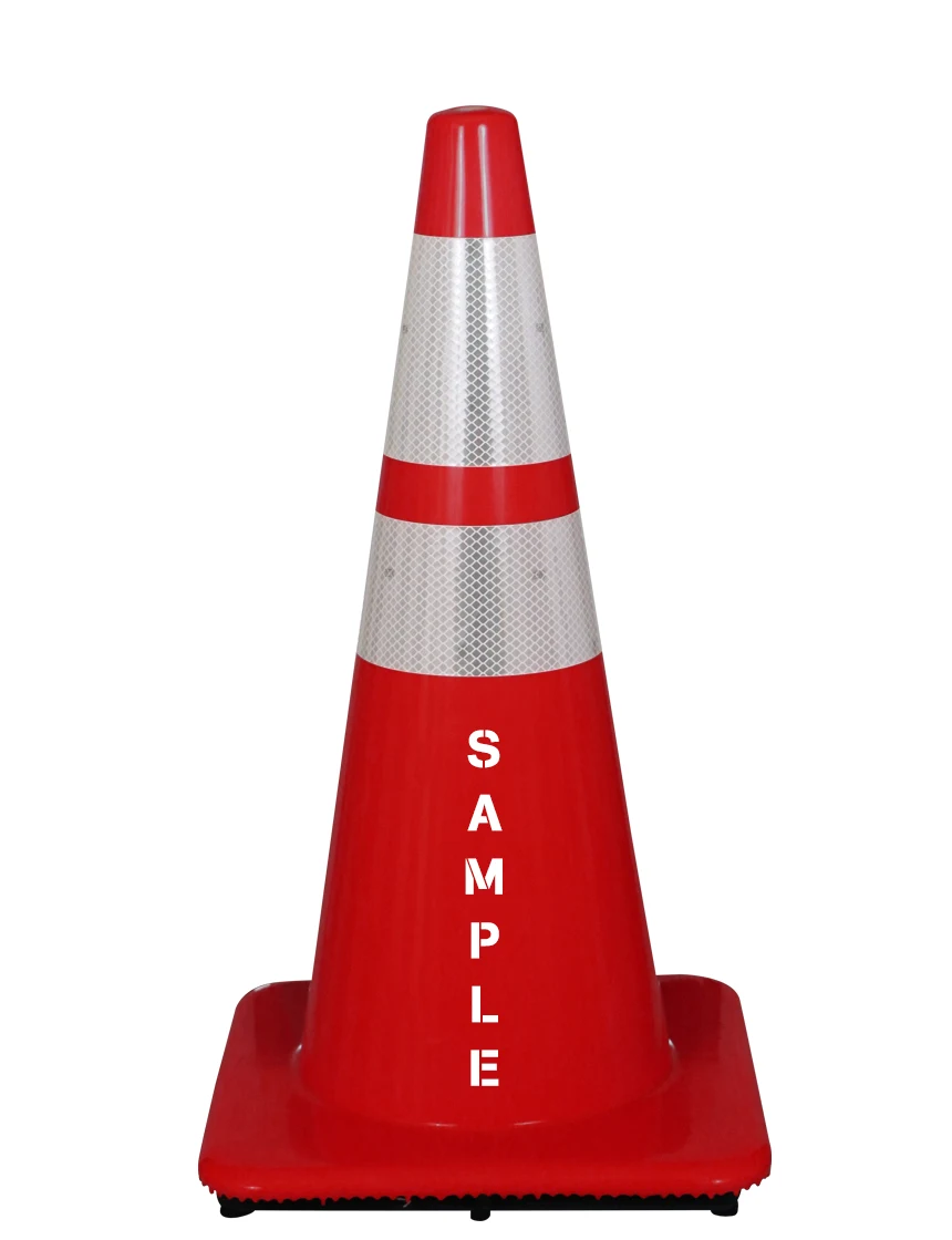 Red 28\" Traffic Cone w/ 6\" \u0026 4\" Reflective Collars \u0026Double Sided Custom Lettering