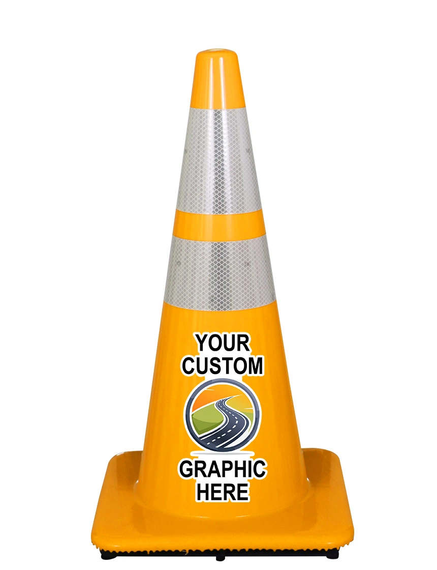 Yellow 28\" Cone w/ 6\" \u0026 4\" Reflective Collars w/ Full Color Graphic