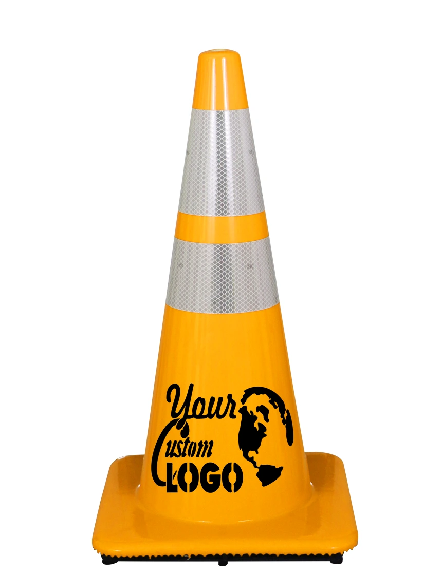 Yellow 28\" Cone w/ 6\" \u0026 4\" Reflective Collars w/ Single Color Graphic