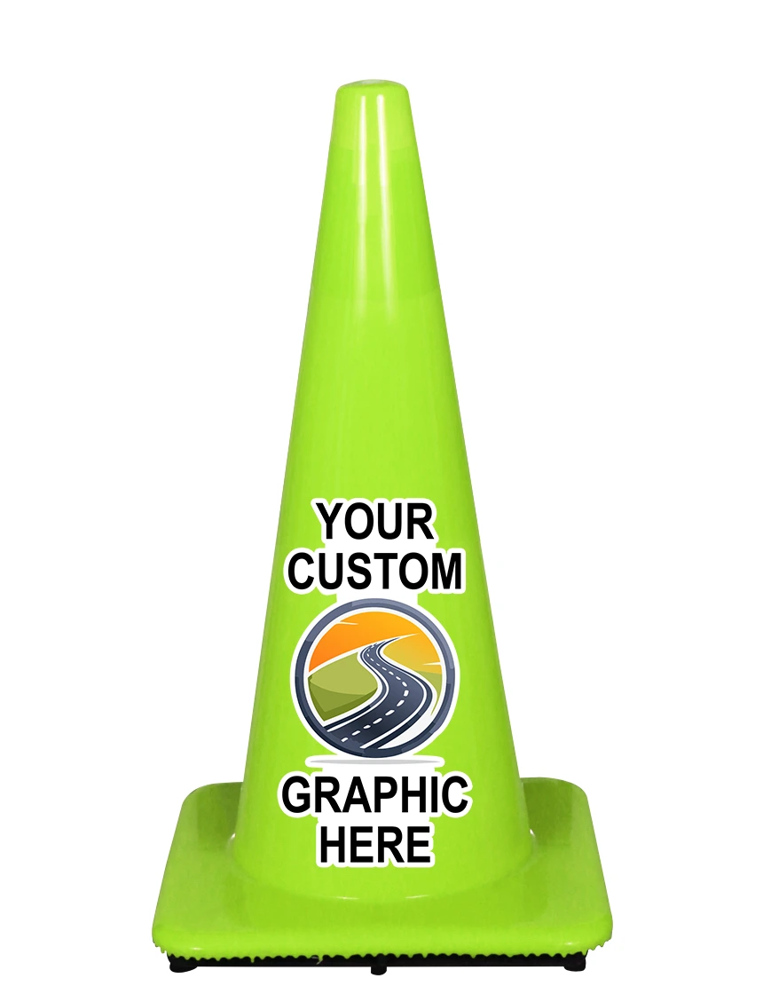 Lime, 28\", 7 lb, Flow Molded Traffic Cone with Full Color Graphic