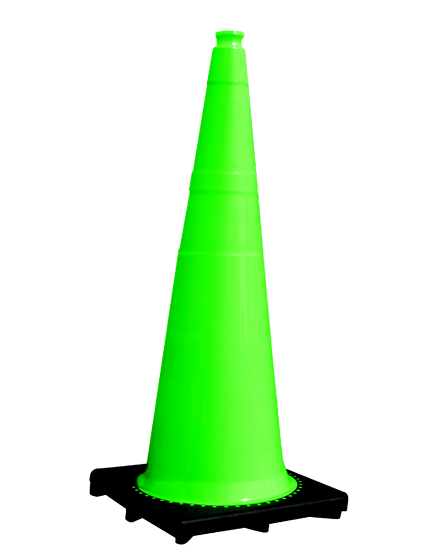 36\" 10 lbs Lime Black Base Traffic Cone
