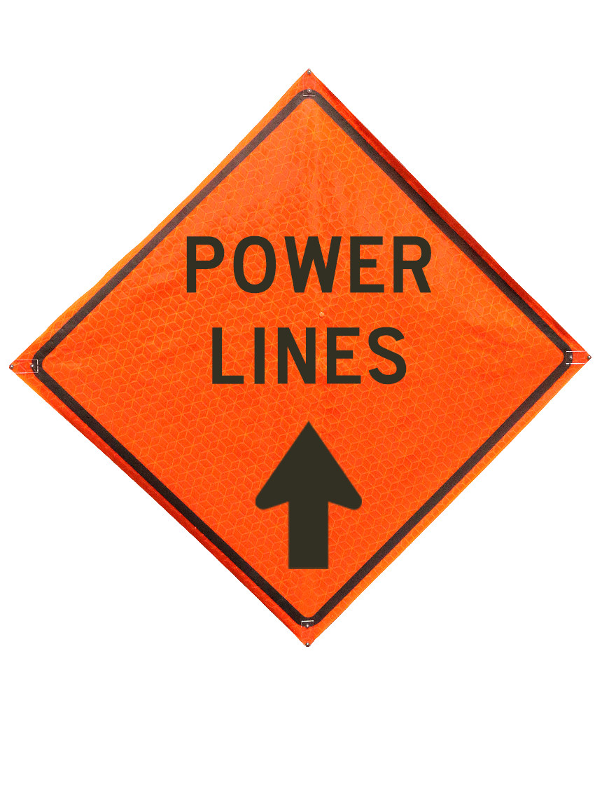 36\", Heavy Duty, Marathon Reflective Roll Up Sign, POWER LINES ABOVE