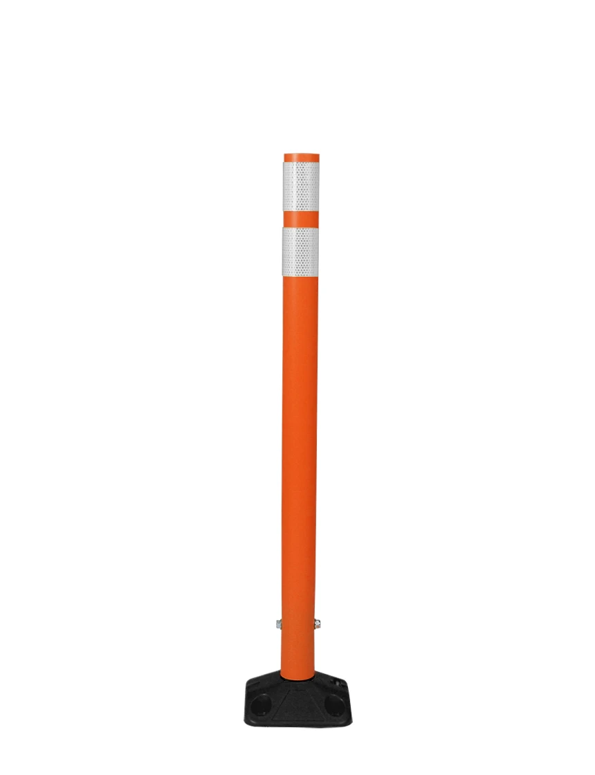 36\" Orange Round Delineator w/ Black Base \u0026 2 White Reflective Collars \u0026 Asphalt Mounting Hardware