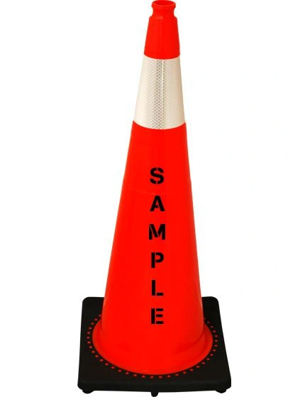 Orange 36\" 12 lbs JBC Black Base Traffic Cone with Single 6\" Reflective Collar and Custom Lettering