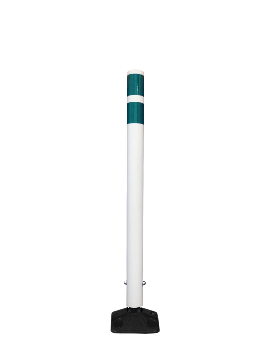 36\" White Round Delineator w/ Black Base \u0026 2 Green Reflective Collars \u0026 Adhesive Mounting