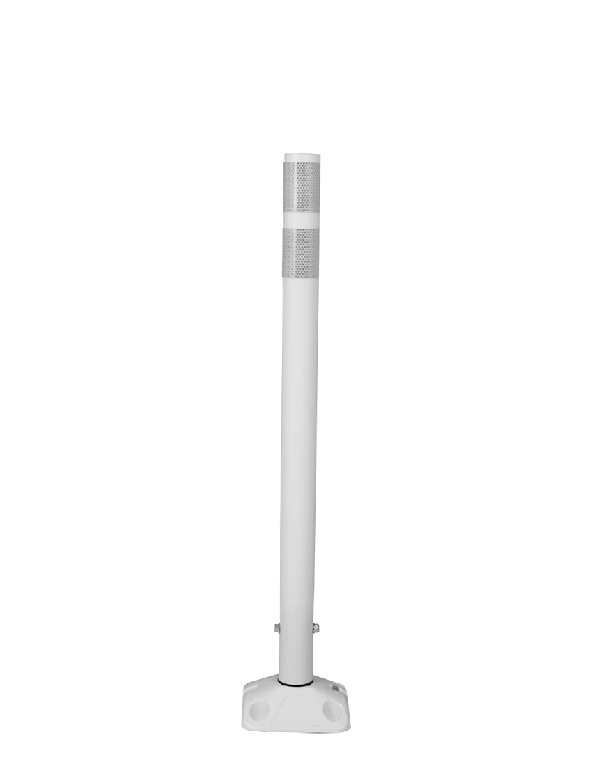 36\" White Round Delineator w/ White Base \u0026 2 White Reflective Collars \u0026 Asphalt Mounting Hardware
