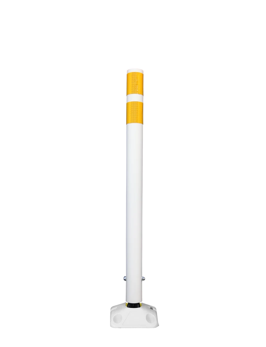 36\" White Round Delineator w/ White Base \u0026 2 Yellow Reflective Collars \u0026 Adhesive Mounting
