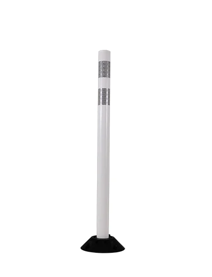 36\" White Round Delineator with two 3\" white reflective collars with Asphalt Mounting Hardware