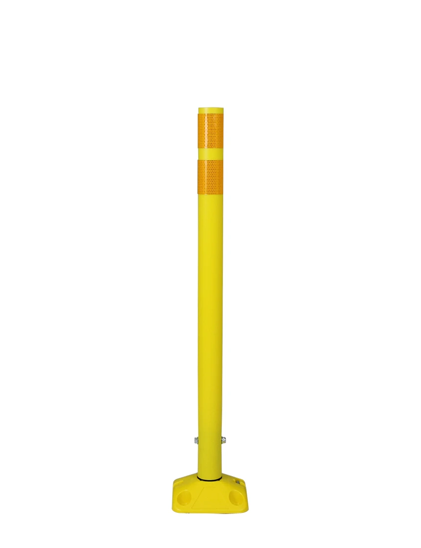 36\" Yellow Round Delineator w/ Yellow Base \u0026 2 Yellow Reflective Collars \u0026 Adhesive Mounting