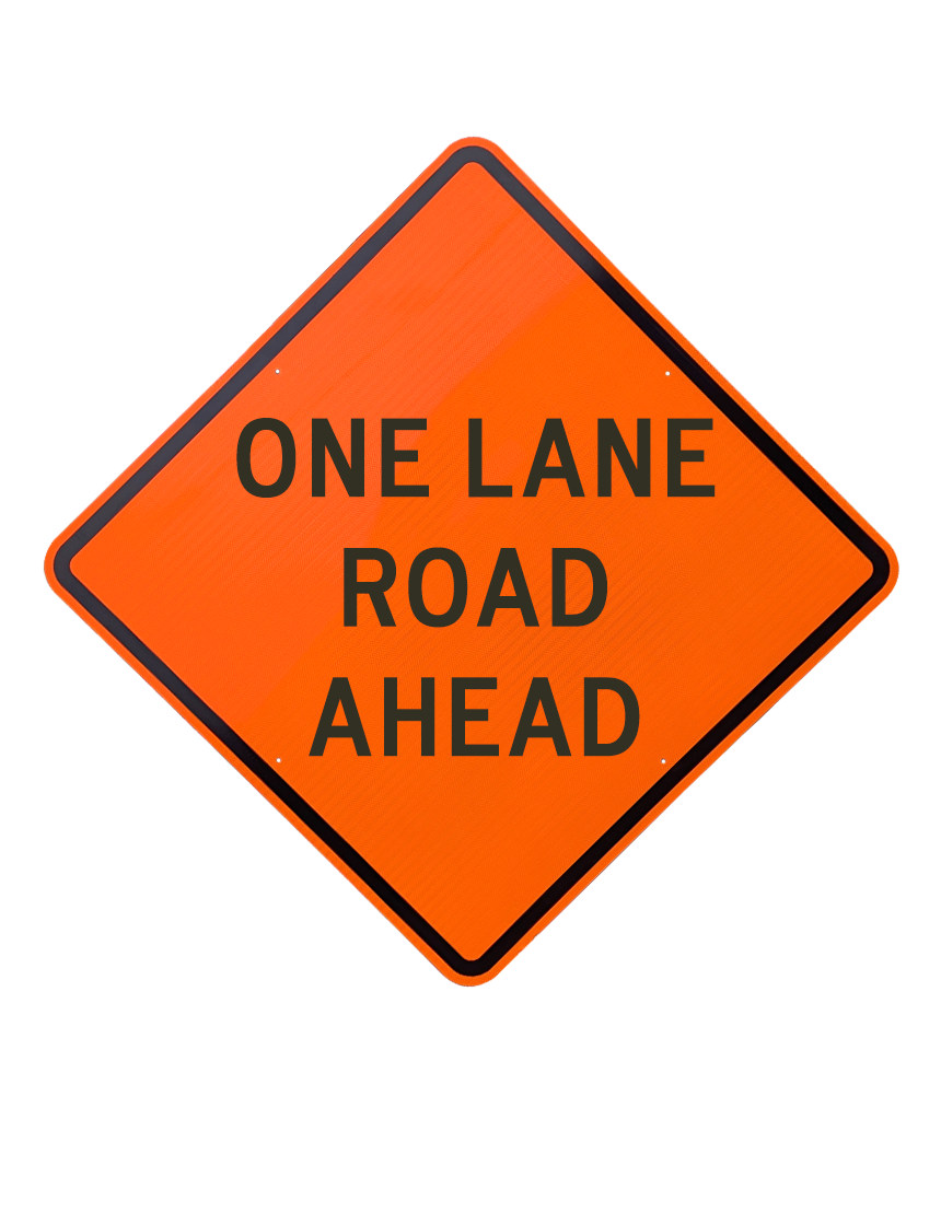 36\", Aluminum, Diamond Grade Reflective Sign, ONE LANE ROAD AHEAD