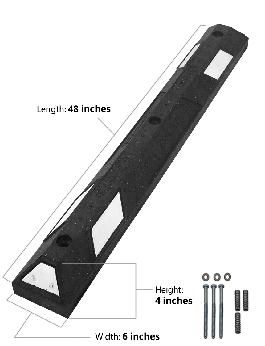 4\u0027 Black \u0026 White Recycled Rubber Parking Block with Three Lag Bolts \u0026 Anchors