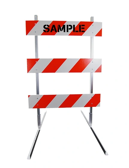 4\u0027 Standard Type 3 Barricade-63\"Tall Steel Frame \u0026 4\u0027 Plastic Boards, EG Sheeting \u0026 Custom Lettering