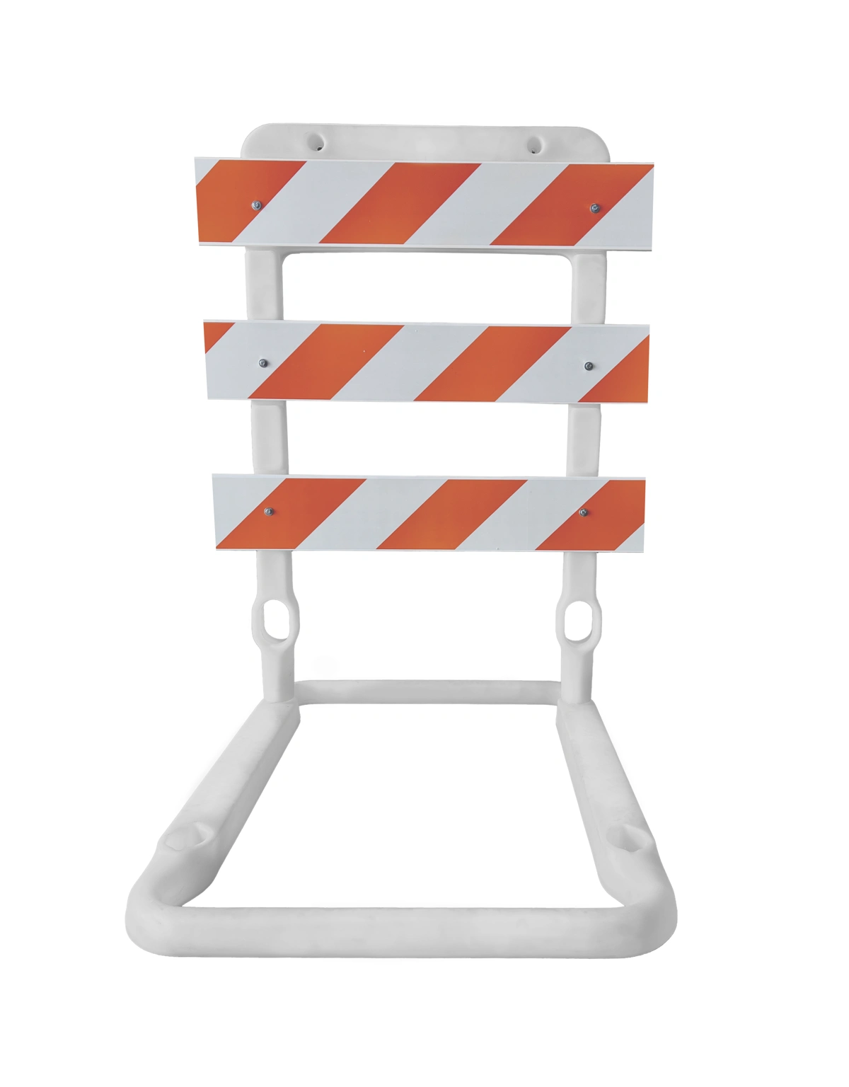 65\" Tall, Plastic, Type 3 Rail Holder with Three (3) 8\" x 4\u0027 Reflective Rails with Engineer Grade (EG) Reflective Orange \u0026 White Rails