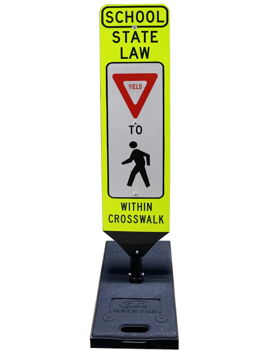 40\" x 12\" SCHOOL STATE LAW YIELD TO PEDESTRIANS, DOUBLE SIDED, Cross-Walk Barricade w/35 LB. BASE